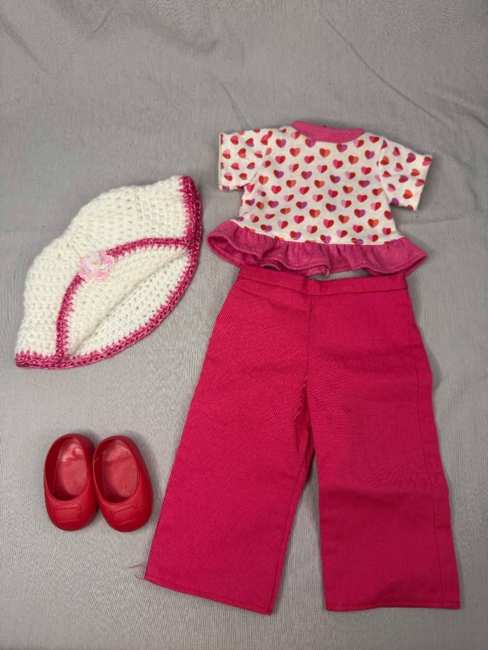 Outfit for 18” Doll – Valentine’s Outfit w/ Knit Hat & Shoes